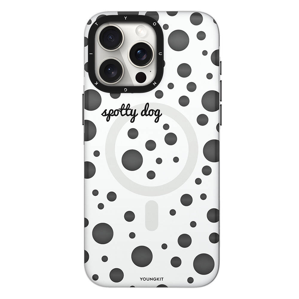 iPhone%20Uyumlu%2013%20Pro%20Kılıf%20Magsafe%20Şarj%20Özellikli%20Polka%20Dot%20Desenli%20Youngkit%20Spots%20Serisi%20Kapak-Beyaz