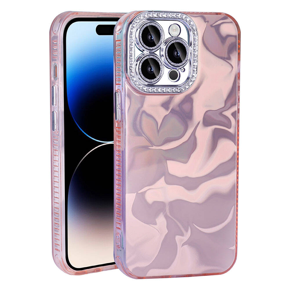 iPhone%20Uyumlu%2014%20Pro%20Kılıf%20Airbagli%20Parlak%20Taş%20Detay%20Tasarımlı%20Zore%20Esila%20Kapak-Pembe