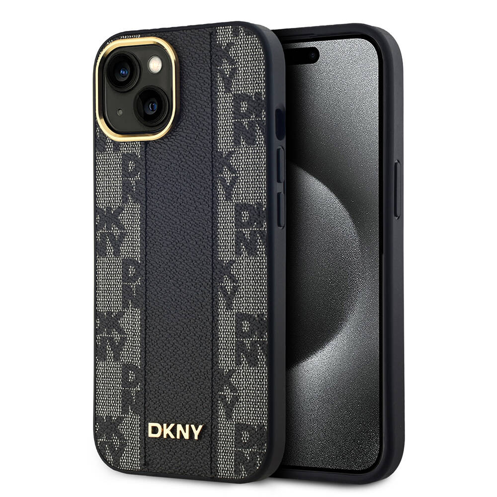 iPhone%20Uyumlu%2015%20Kılıf%20DKNY%20Orjinal%20Lisanslı%20MagSafe%20Şarj%20Özellikli%203D%20Yazılı%20Checkered%20Pattern%20Kapak-Siyah