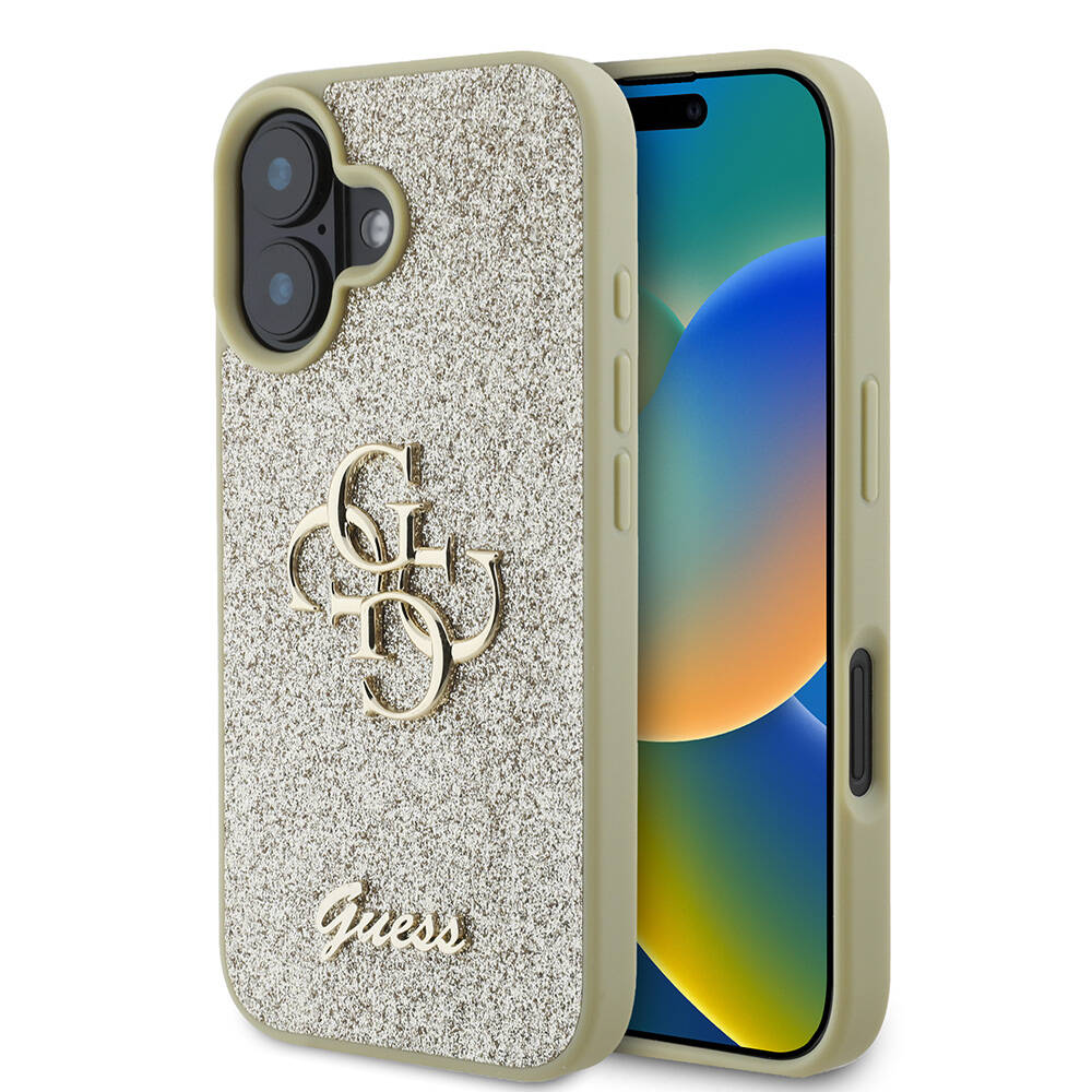 iPhone%20Uyumlu%2016%20Kılıf%20Guess%20Orjinal%20Lisanslı%204G%20Büyük%20Metal%20Logolu%20Glitter%20Kapak-Gold