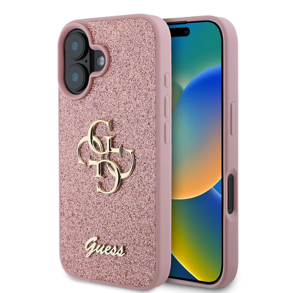 iPhone%20Uyumlu%2016%20Kılıf%20Guess%20Orjinal%20Lisanslı%204G%20Büyük%20Metal%20Logolu%20Glitter%20Kapak-Pembe