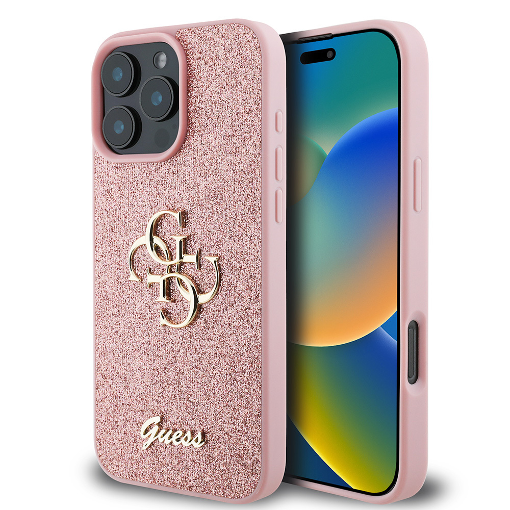 iPhone%20Uyumlu%2016%20Pro%20Kılıf%20Guess%20Orjinal%20Lisanslı%204G%20Büyük%20Metal%20Logolu%20Glitter%20Kapak-Pembe