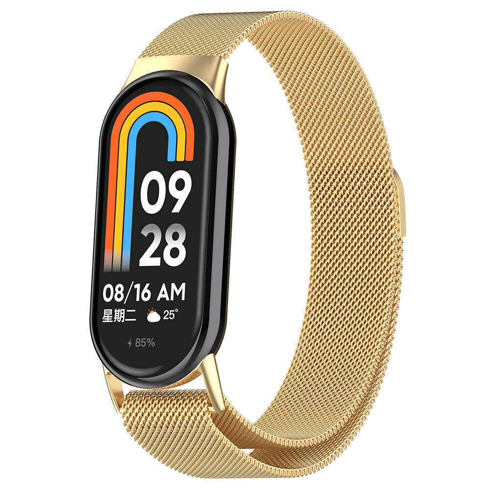 Xiaomi%20Uyumlu%20%20Smart%20Band%208%20Zore%20KRD-01%20Metal%20Kordon-Gold