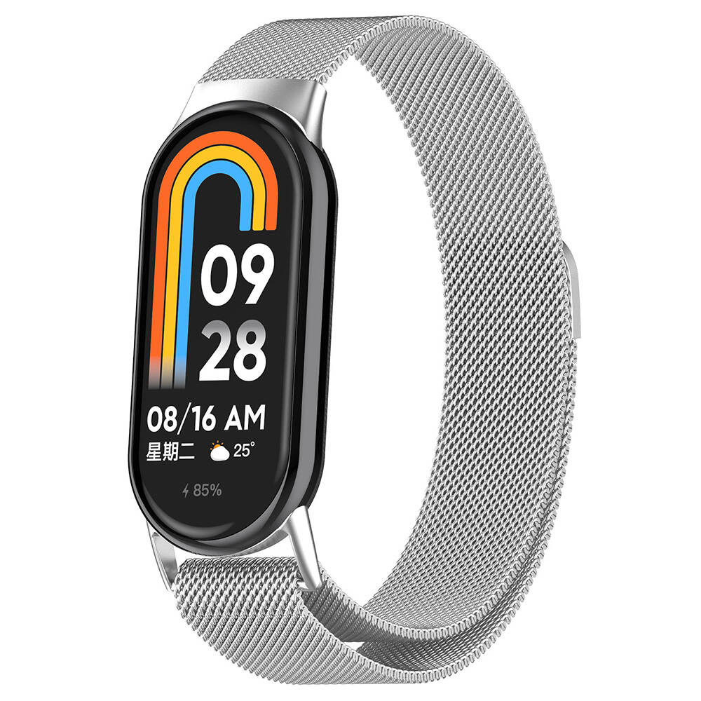 Xiaomi%20Uyumlu%20%20Smart%20Band%208%20Zore%20KRD-01%20Metal%20Kordon-Gümüş