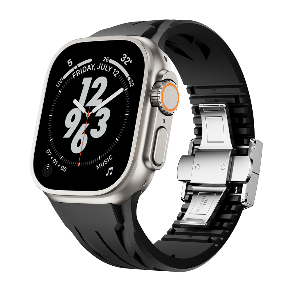 Watch%20Ultra%2049mm%20KRD-127%20Metal%20Tokalı%20Silikon%20Kordon-Siyah