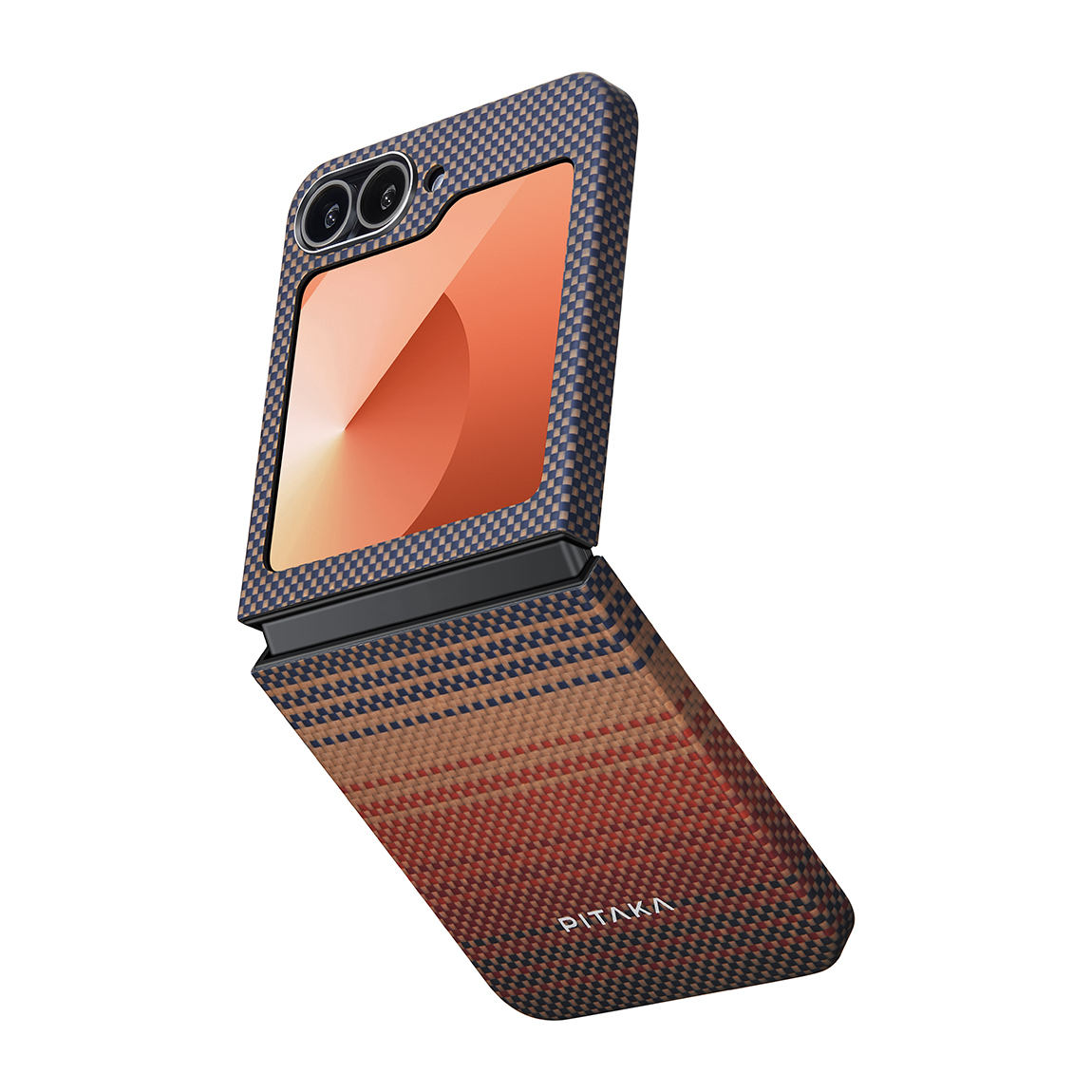 Galaxy%20Uyumlu%20Z%20Flip%206%20Kılıf%20Magsafe%20Şarj%20Özellikli%20Aramid%20Fiber%20Pitaka%20Tactile%20Woven%20Sunset-Moonrise%20Serisi%20Sunset%20Kapak