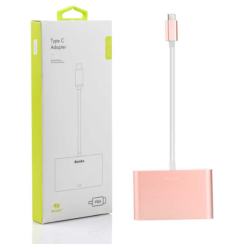 Benks%20U20%20Type-C%20to%203%20in%201%20Adaptör%20(Usb%203.0+VGA+Type-C)