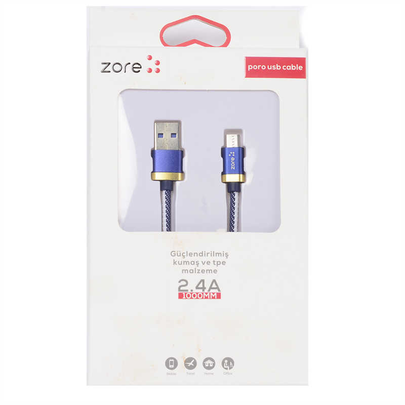 Zore%20Poro%20Micro%20Usb%20Kablo%201M-Beyaz