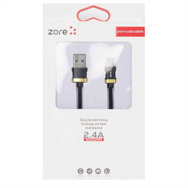 Zore%20Poro%20Micro%20Usb%20Kablo%201M-Siyah