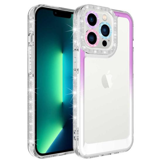 iPhone Uyumlu 12 Pro Kılıf Simli ve Renk Geçiş Tasarımlı Lens Korumalı Zore Park Kapak