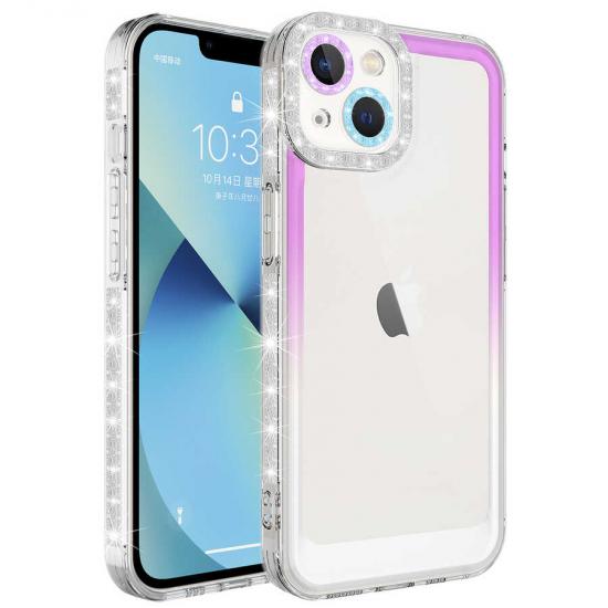 iPhone Uyumlu 13 Kılıf Simli ve Renk Geçiş Tasarımlı Lens Korumalı Zore Park Kapak