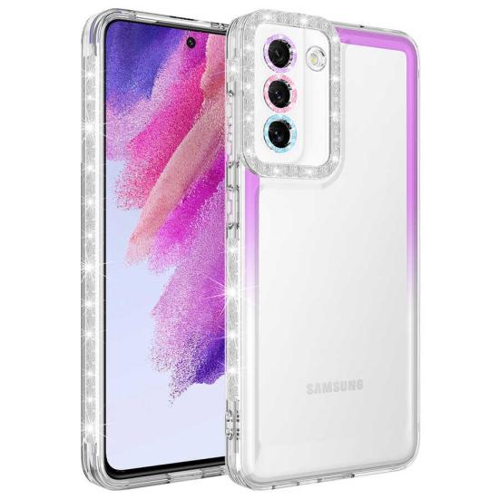 Galaxy Uyumlu S21 FE Kılıf Simli ve Renk Geçiş Tasarımlı Lens Korumalı Zore Park Kapak