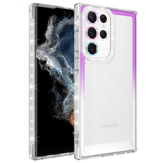 Galaxy Uyumlu S22 Ultra Kılıf Simli ve Renk Geçiş Tasarımlı Lens Korumalı Zore Park Kapak