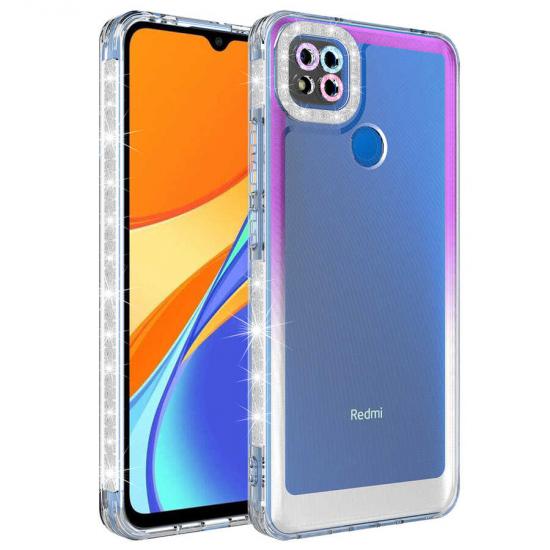 Xiaomi Uyumlu  Redmi 9C Kılıf Simli ve Renk Geçiş Tasarımlı Lens Korumalı Zore Park Kapak