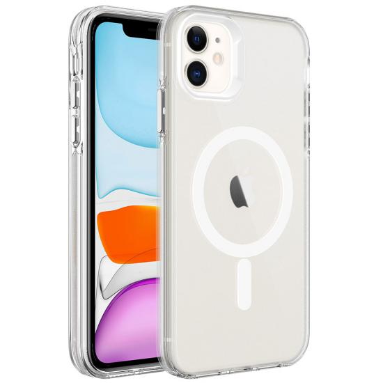 iPhone Uyumlu 12 Kılıf Zore Magsafe Şarj Özellikli Buzlu Transparan C-Pro Sert Kapak