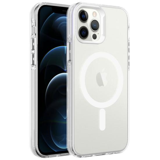 iPhone Uyumlu 12 Pro Kılıf Zore Magsafe Şarj Özellikli Buzlu Transparan C-Pro Sert Kapak