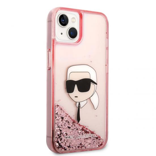 iPhone Uyumlu 14 Kılıf Karl Lagerfeld Sıvılı Simli Karl Head Dizayn Kapak