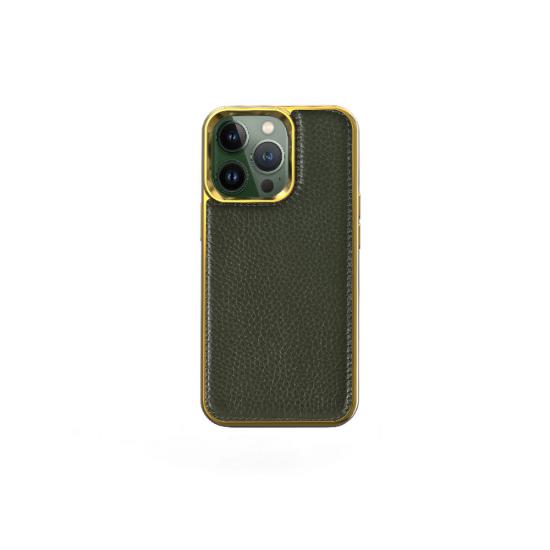 iPhone Uyumlu 13 Pro Kılıf Wiwu Genuine Leather Gold Calfskin Orjinal Deri Kapak
