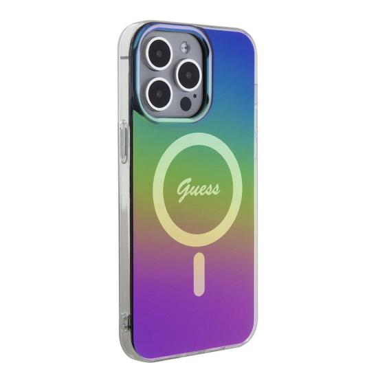 iPhone Uyumlu 15 Pro Kılıf Guess Orjinal Lisanslı Magsafe Şarj Özellikli Yazı Logolu Iridescent Kapak