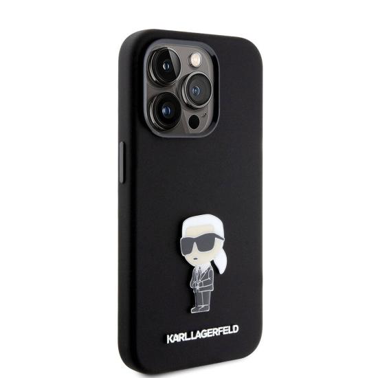 iPhone Uyumlu 15 Pro Kılıf Karl Lagerfeld Silikon İkonik Metal Logo Orjinal Lisanslı Kapak