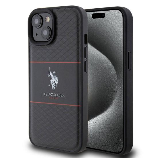 iPhone Uyumlu 15 Kılıf U.S. Polo Assn. Orjinal Lisanslı Deri Şeritli Logo Dizayn Kapak