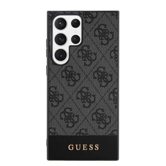 Galaxy Uyumlu S24 Ultra Kılıf Guess Orjinal Lisanslı PU Deri Şerit Logo Dizaynlı Kapak