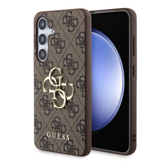 Galaxy Uyumlu S24 Plus Kılıf Guess Orjinal Lisanslı PU Deri Yazı ve 4G Metal Logolu Desenli Kapak