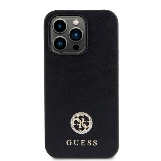 iPhone Uyumlu 14 Pro Max Kılıf Guess Orjinal Lisanslı Deri 4G Metal Logo Strass Kapak