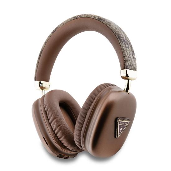 Guess Orjinal Lisanslı PU 4G Desenli Üçgen Logolu Kulak Üstü Bluetooth Kulaklık-Kahverengi