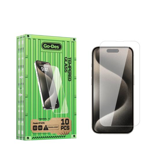 iPhone Uyumlu 15 Pro Max Go Des Parmak İzi Bırakmayan 9H Oleofobik Bom Glass Ekran Koruyucu 10’lu Paket
