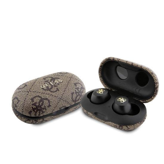 Guess Orjinal Lisanslı Klasik Metal Yazı Logolu TWS Kulak İçi Bluetooth Kulaklık-Kahverengi
