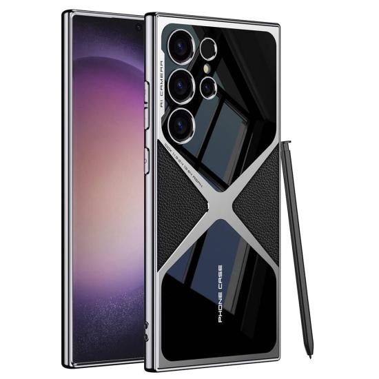 Galaxy Uyumlu S23 Ultra Kılıf Ultra İnce Kamera Korumalı PC + Deri Arka Yüzey Zore X-Pro Kapak