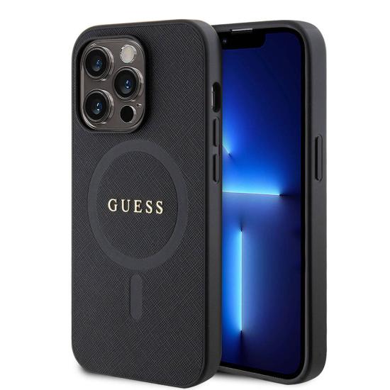 iPhone Uyumlu 14 Pro Max Kılıf Guess Orjinal Lisanslı Magsafe Şarj Özellikli Yazı Logolu Saffiano Kapak