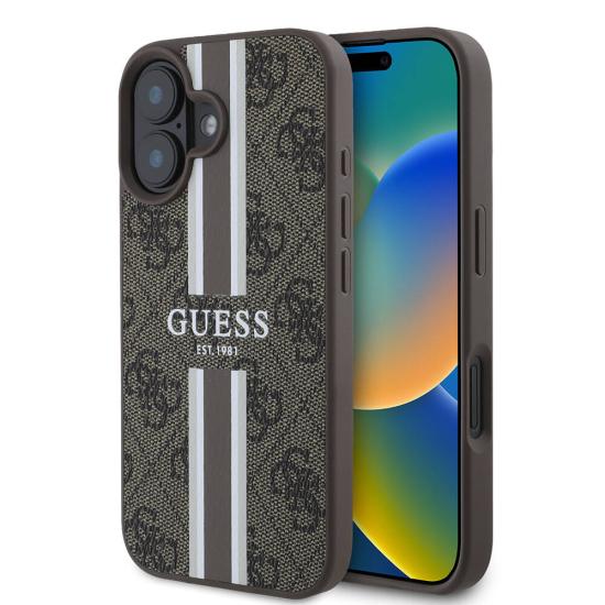 iPhone Uyumlu 16 Kılıf Guess Orjinal Lisanslı Magsafe Şarj Özellikli 4G Şerit Tasarımlı Printed Kapak