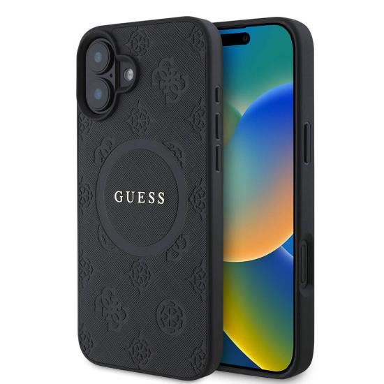 iPhone Uyumlu 16 Plus Kılıf Guess Orjinal Lisanslı Magsafe Şarj Özellikli Yazı Logolu Saffiano Peony Kapak