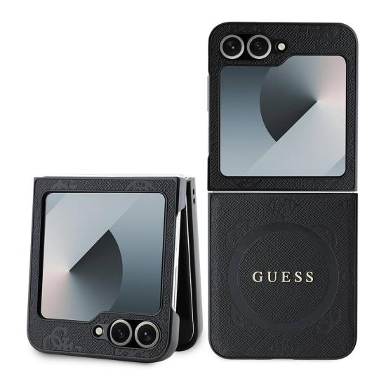 Galaxy Uyumlu Z Flip 6 Kılıf Guess Orjinal Lisanslı Saffiano Metal Logo Kapak