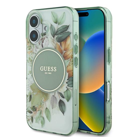 iPhone Uyumlu 16 Kılıf Guess Orjinal Lisanslı Magsafe Şarj Özellikli IML Baskılı Yazı Logolu Flower Tonal Circle Kapak