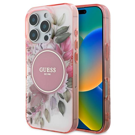 iPhone Uyumlu 16 Pro Max Kılıf Guess Orjinal Lisanslı Magsafe Şarj Özellikli Flower Tonal Circle Kapak