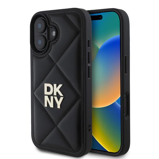 iPhone Uyumlu 16 Kılıf DKNY Orjinal Lisanslı Kapitone Tasarımlı Metal Logolu Deri Kapak