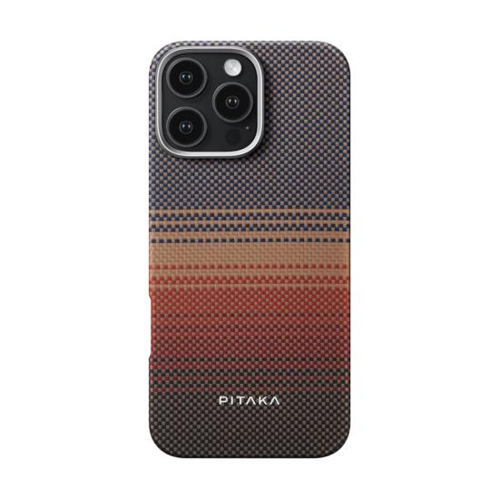 iPhone Uyumlu 16 Pro Kılıf Magsafe Şarj Özellikli Aramid Fiber Pitaka Tactile Woven Sunset-Moonrise Serisi Sunset Kapak